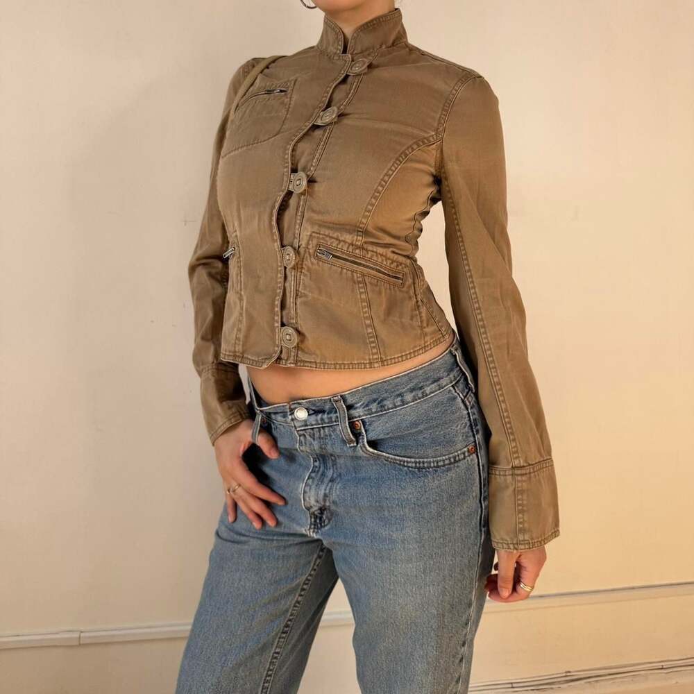 SOLD

Vintage French Connection Snatched Waist Fitted Jacket, Tan Cotton, Size S
